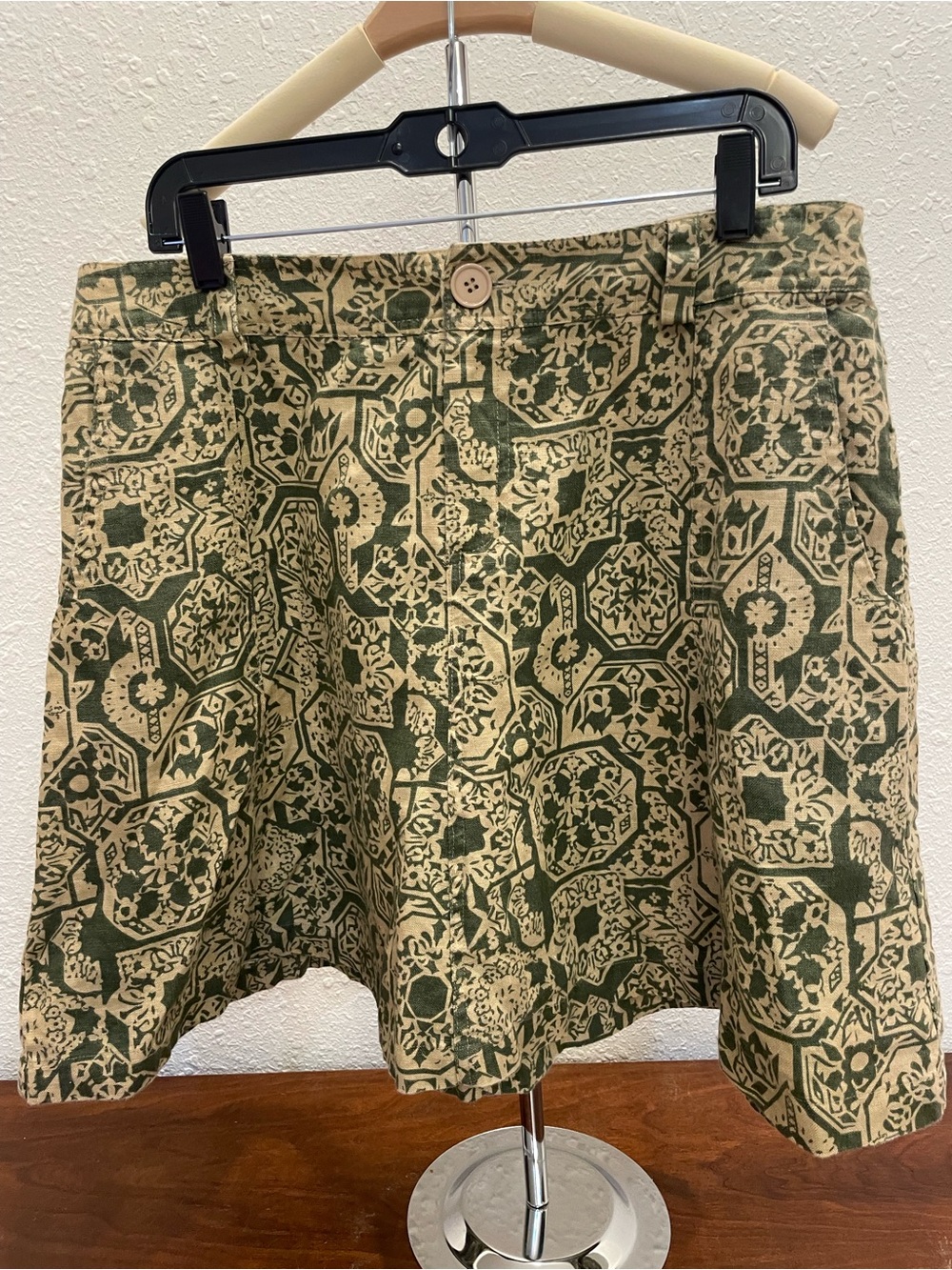 The Territory Ahead Olive and Cream Printed Linen Skirt